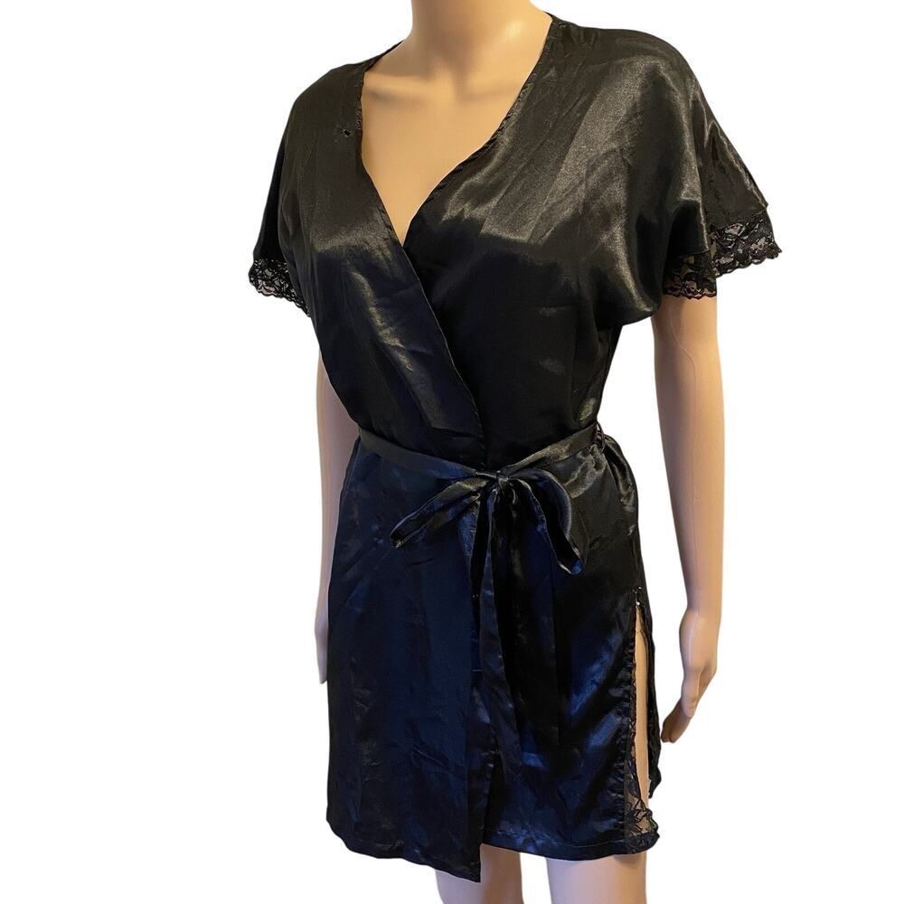JustSexy Intimate Nightgown Women S/M BlackSatinLace Lingerie Sleepwear Robe Y2K